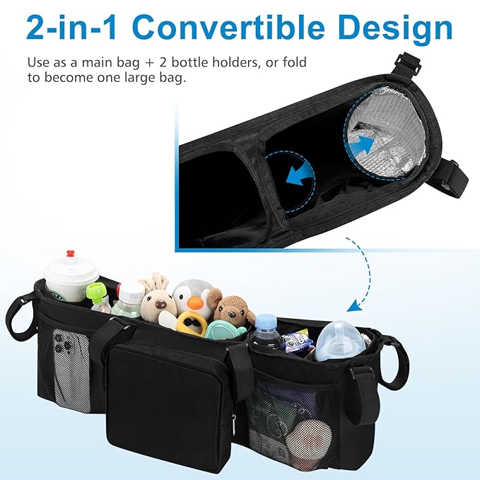 Accmor Double Stroller Organizer for Bob Duallie and Baby Jogger City Mini GT2, Double Baby Stroller Caddy Bag Organizer Accessories