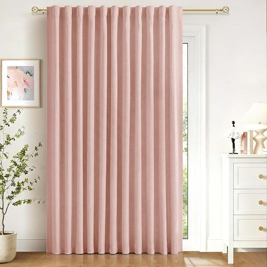 100% Blackout Shield Linen Blackout Curtains for Bedroom 96 Inches Long, Back Tab/Rod Pocket Living Room Drapes, Thermal Insulated Blackout Curtains 1 Panel Set, 100" W x 96" L, Blush Pink