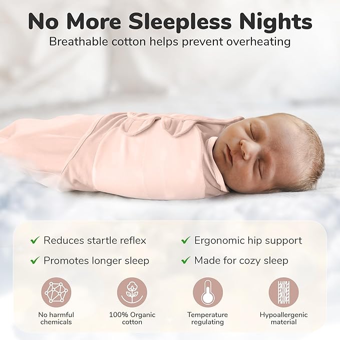 Mama Cheetah Baby Swaddle Sack, Organic Cotton Swaddle Blanket, Adjustable Swaddle Sleep Sacks, Easy Swaddles for Boy Girl 0-3 Month, Baby Essentials, 4-Pack