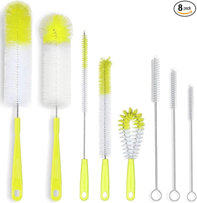 ALINK 8-Pack Bottle Cleaning Brush Set - Long Bottle Cleaner for Washing Beer/Wine Narrow Neck Bottles, Hummingbird Feeder, Sport Well, Plus Kettle Cleaner, Straw Brush