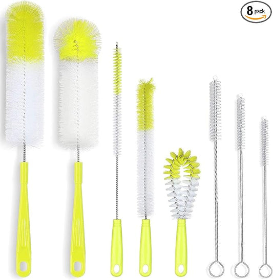 ALINK 8-Pack Bottle Cleaning Brush Set - Long Bottle Cleaner for Washing Beer/Wine Narrow Neck Bottles, Hummingbird Feeder, Sport Well, Plus Kettle Cleaner, Straw Brush