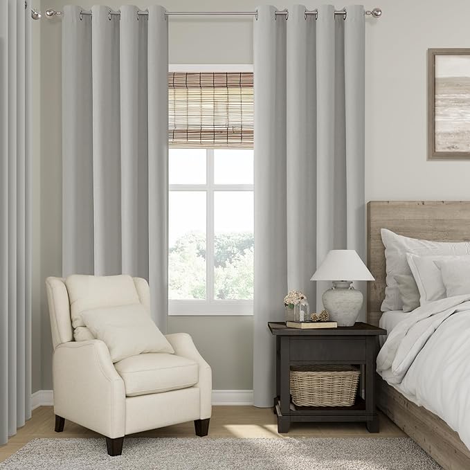 ChrisDowa 100% Blackout Light Grey Solid Curtains 90 Inches Long 2 Panels for Bedroom Living Room,Farmhouse Room Darkening Thermal Insulated Soundproof Grommet Top Window Treatment Drapes,52x90