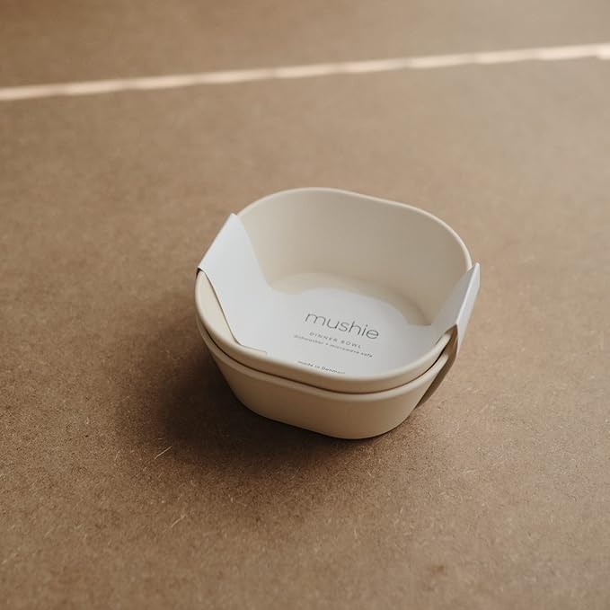 mushie Square Dinnerware Bowls for Kids | Made in Denmark, Set of 2 (Ivory)