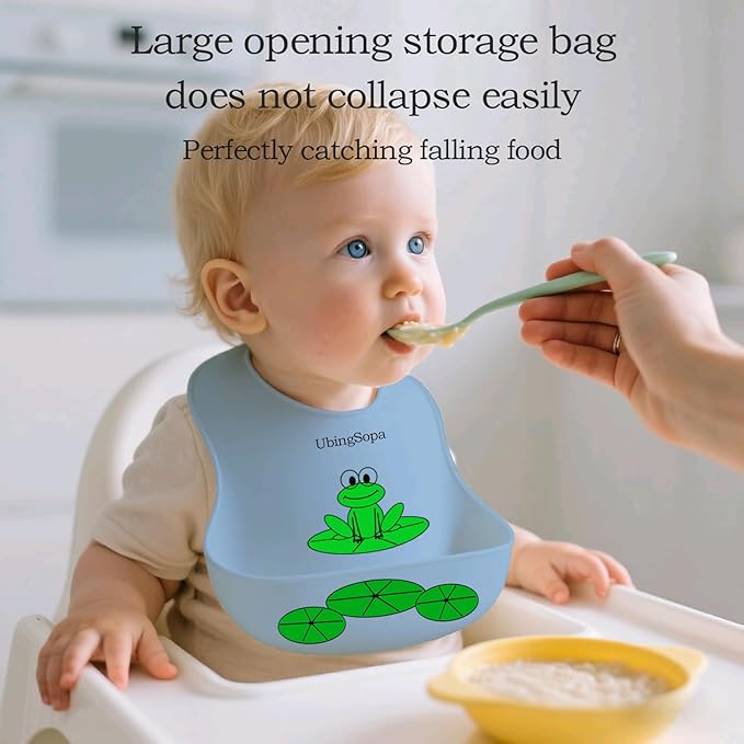 UBINGSOPA Silicone Baby Bibs – Adjustable, Soft, Waterproof & Durable, with Large Food-Catching Pocket, Feeding-Friendly