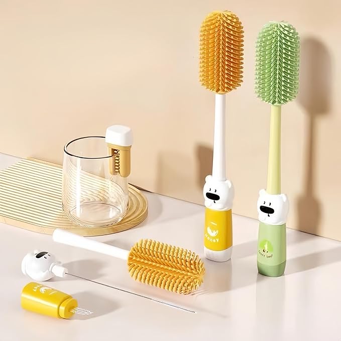 Pevxuoleo 4-in-1 Silicone Water Bottle Cleaning Brush Kit, Long Handle Straw Brush for Reusable Bottles, Mugs, Travel Cups, Wine Glasses,Multi-Purpose Cleaning Tools Set(Orange)