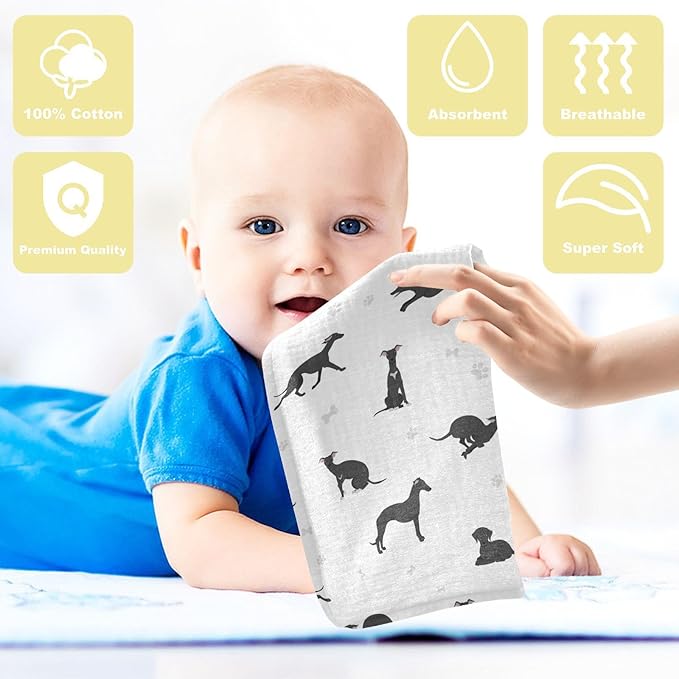 vvfelixl Baby Cotton Washcloths Whippet Dog Infants Bath Towel for Unisex Puppy Face Towels for Newborn, Natural Baby Wipes Delicate Skin, 11.8 X 11.8 inch, one sizex3