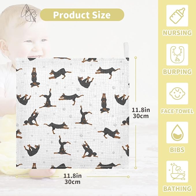 vvfelixl Baby Cotton Washcloths Exercises Doberman Dog Infants Bath Towel for Unisex Puppy Face Towels for Newborn, Natural Baby Wipes Delicate Skin, 11.8 X 11.8 inch, one sizex5