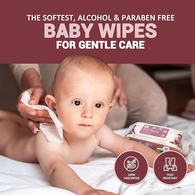 MED PRIDE Unscented Baby Wipes Bulk, 12 X 80 Ct =960 Wipes Total, Alcohol-Free, Aloe Vera & Vitamin E, Extra Soft & Strong, Paraben-Free, Non-Irritating