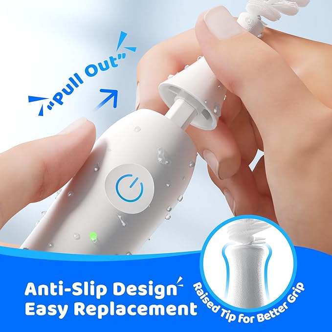 Klarpul Electric Bottle Brush Cleaner, IPX7 Waterproof Baby Bottle Brush with Replaceable Nipple Cleaning Kit & Extender Rod, 2 Speed Modes, 360° Auto Cleaning, 2000mAh Battery, Rechargeable, Blue