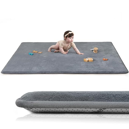 Baby Play Mat for Floor,Extra Large 59"×71" Playpen Mat for Tummy Time,Thicker Padded Elasti Foam Activity Mats for Toddler,Infant,Kids,Water Repellent Ultra Soft Velvet,Non-Slip Backing Safe for Crawling,Nursery & Playroom(Dark Grey)