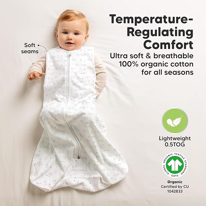 2-Pack Baby Sleep Sacks, Zipper Wearable Blanket - 0.5TOG Organic Cotton, Lightweight, Soft Cozy Infant Sleeping Sack 3-6 months, Easy to Wear Small Newborn Transition Swaddles Sleepsacks (Bunnies)