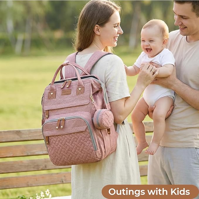 Diaper Bag Backpack with Changing Station, Multifunction Travel Baby Bag, Waterproof Baby Tote, Large Capacity Mommy Bag, Newborn Essentials Backpack Bag, Girls, Pink