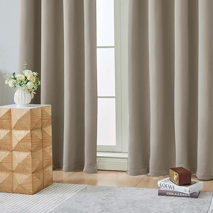 Aiyufeng Stone Short 36 Inches Blackout Curtain 2 Panels Set, Half Window Rod Pocket Privacy Curtain Tiers for Kitchen, Curtains Blackout for Bathroom Shades, W40 x L36 Inch, Stone