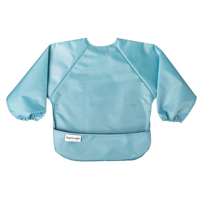 Tiny Twinkle Long Sleeve Bib for Babies & Toddlers | 2-Pack Waterproof Smock Bib for Eating | Machine Washable & Mess-Proof Feeding Essentials | Newborn Shower Gift (Slate Olive,6–24M)