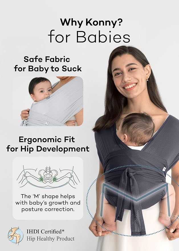 Konny Baby Carrier Flex AirMesh with Head Support - Adjustable, Easy to Wear, Hands-Free Breathable Baby Wrap Sling, Perfect for Newborn Babies Essentials up to 44 lbs (M-4XL) - Beige