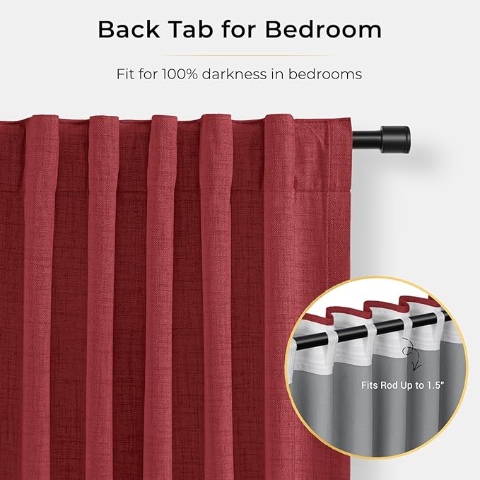 INOVADAY 100% Blackout Curtains for Bedroom, Black Out Curtains 84 Inch Long, Clip Rings Linen Blackout Drapes, Thermal Insulated Room Darkening for Living Room, 2 Panels - Ruby Red,W50xL84