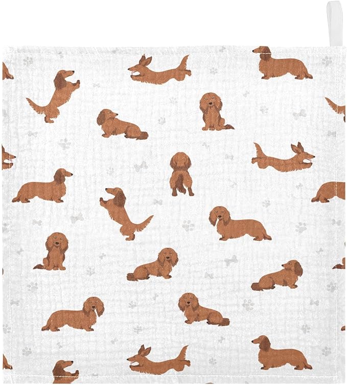 vvfelixl Baby Cotton Washcloths Dachshund Long Haired Infants Bath Towel for Unisex Face Towels for Newborn, Natural Baby Wipes Delicate Skin, 11.8 X 11.8 inch, one sizex5