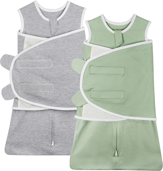 Transition Swaddle 0-3 Months Sleep Sack Swaddles for Newborns, 2-Pack Arms up Swaddle 0-3 Months with Zipper 100% Cotton 0.8 Tog Transitional Sleep Swaddle Sack for Boy Girl (Small 5-14lbs)