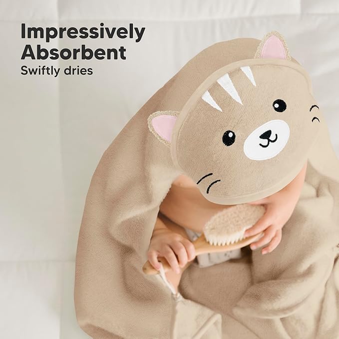 KeaBabies Hooded Baby Towel for Newborn - Viscose Derived from Bamboo Large Baby Bath Towels with Hood for Boys, Girls, Toddler, Extra Absorbent & Soft Newborn Bath Essentials (Cat, Petite)