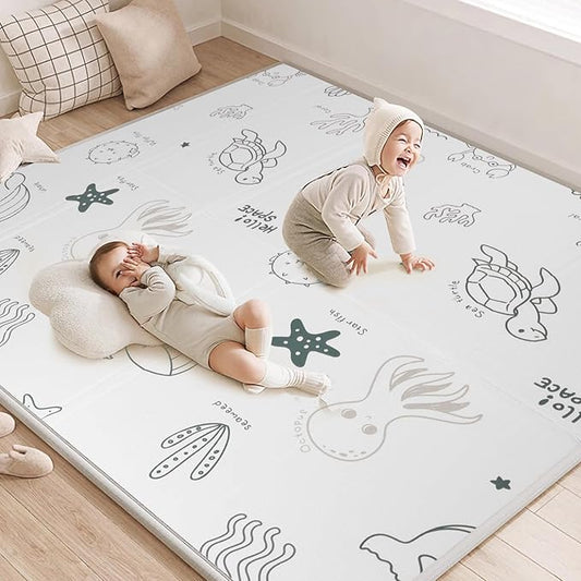 Foldable Baby Play Mat Foam, 79x71 Inch Thick 0.8 Inch XPE Waterproof Playmat, Extra Large Crawling Floor Foam Mats for Kids Infant Training Non-Slip Reversible