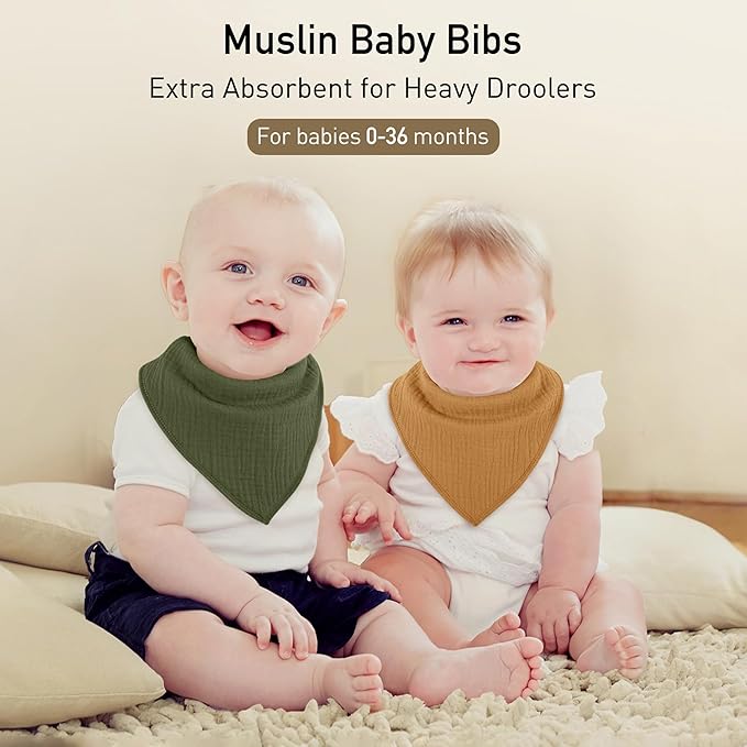 CIVARUA KIDS Muslin Baby Bibs 8 Pack, Baby Bandana Drool Bib for Drooling and Teething, Cotton Soft Absorbent for Girls Boys