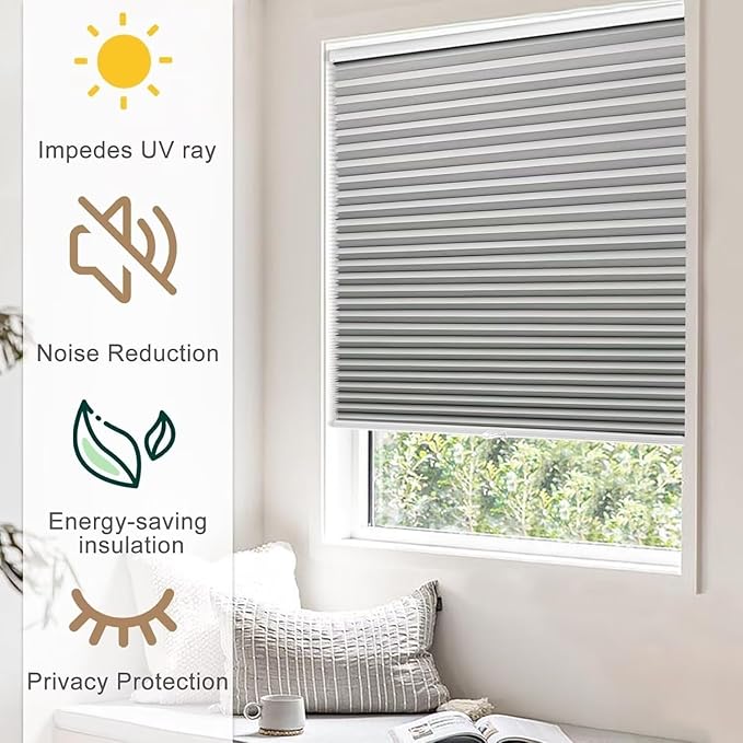 MYshade Cordless Blackout Cellular Shades, 1.5" Honeycomb Window Blinds for Bedroom & Nursery, Thermal Insulated, Noise Reducing, Privacy Shades, Inside or Outside Mount (28" W x 64" H, Grey)