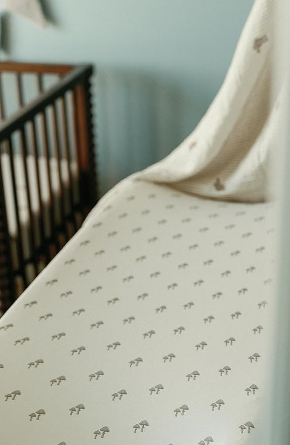 Oilo Changing Pad Cover, Breathable Organic Cotton Fitted Jersey, 300 Thread Count, Machine Wash, Fits Standard Changing Pads (32" x 16"), Heirloom Organic Collection, Mushroom