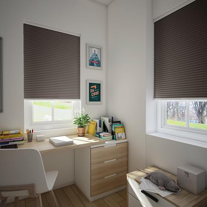 Changshade Blackout Cellular Shades Cordless Blinds for Indoor Windows, Room Darkening Honeycomb Pull Down 1.5" Cell for Bedroom, Bathroom, Nursey, Taupe, Shade Size 35.5 Inch Width, 72 Inch Height