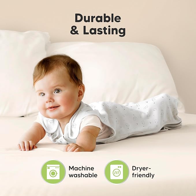 2-Pack Organic Baby Sleep Sacks, 100% Cotton - Soft & Breathable 0.5TOG Baby Wearable Blanket, Toddler Sleeping Sack 18-24 months, Easy to Wear Transitional Swaddles for Newborns, Infants (Bunnies, L)