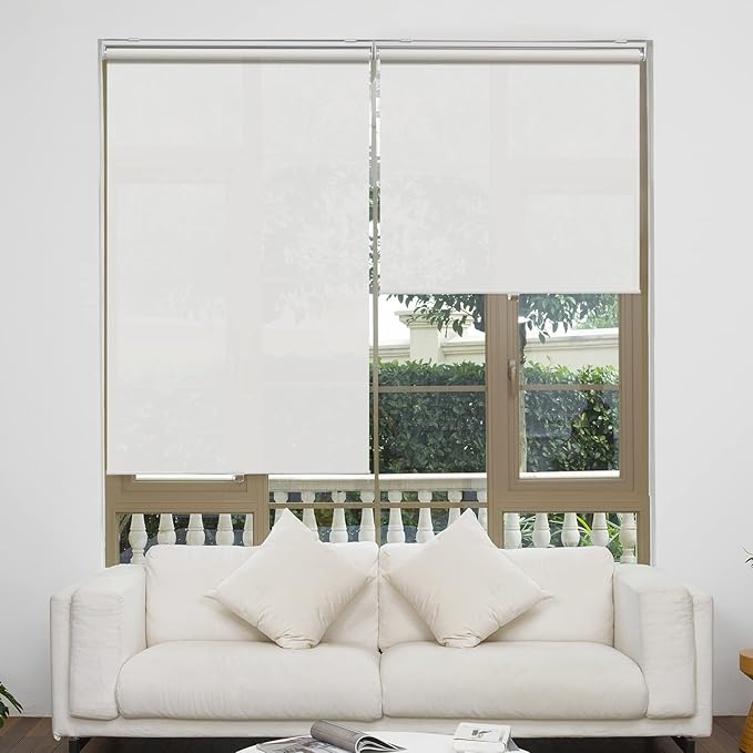 AOSKY Cordless Roller Shades for Windows Light Filtering Shades with 5% Openness Solar Screen Semi Sheer Roller Blinds UV Protection for Office and Home. Easy to Install 65" W x 72" H (White)