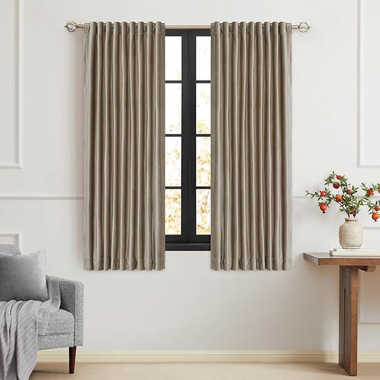 PRIMROSE Taupe Curtains 63 inch for Living Room,2 Panels Velvet Drapes Blackout Rod Pocket Back Tab Window Treatment Room Darkening Decorative Thick Curtains for Bedroom