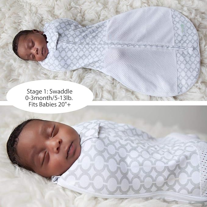 Woombie Grow with Me Baby Swaddle, Convertible Swaddle Fits 0-9 Months, Expands to Wearable Blanket for up to 18 Months, Elephants Pink