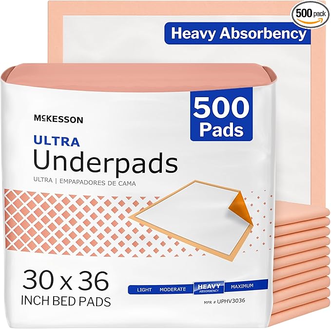 McKesson Underpads Disposable Bed Pads 30" x 36" [500 Count], Heavy Absorbency, Ultra Incontinence Chux Pads for Adults, Elderly, and Baby, Pee Pads