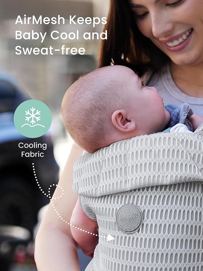 GROWNSY Baby Carrier Newborn to Toddler (7-44lbs), Ergonomic & Cozy Wraps Carrier with One-Click Buckle, Head Support for Hands-Free Comfort, Design for Infant to Toddler, Silver Grey