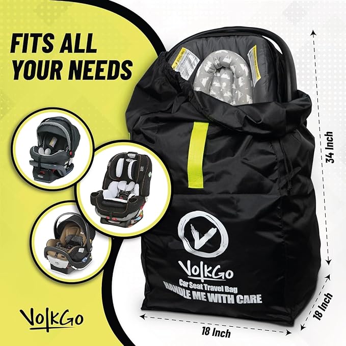 V VOLKGO Car Seat Travel Bag For Airplane with Padded Backpack Shoulder Straps, Gate Check Bag, Car Seat Bags for Air Travel Carseat Travel Cover, Carseat Travel Bag Cover for Airplane Travel