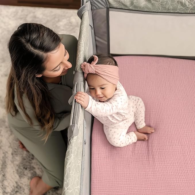 lulumoon Pack and Play Sheets for Girls: Soft Muslin Cotton for Playard Mattress - Stretchy Snug Fit for UPPAbaby Pack n Play