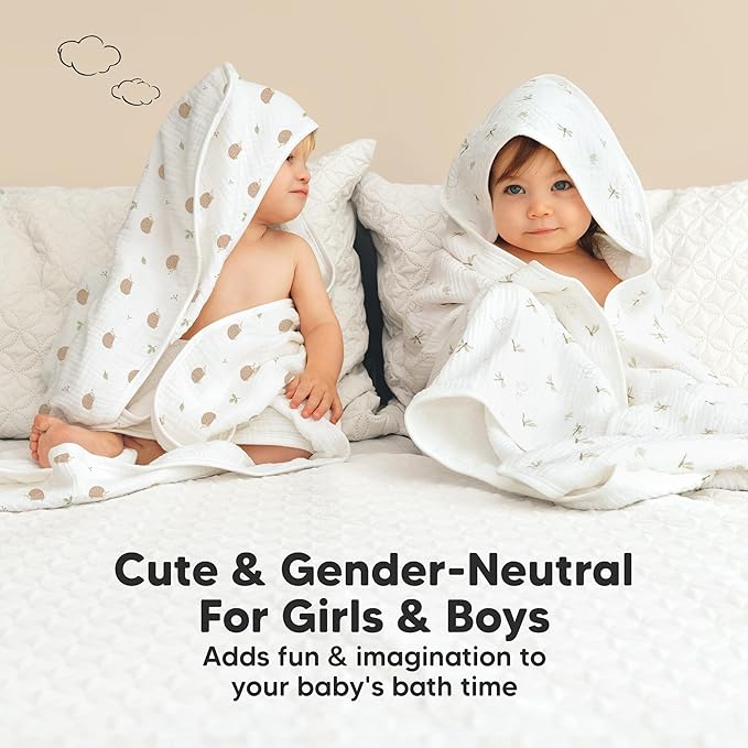 KeaBabies Muslin Baby Bath Towels with Hood for Girls, Boys -Large Organic Cotton Hooded Baby Towels for Newborns,Toddlers,Infant,Kids,Soft Absorbent Newborn Bath Essentials Gift Set(Bruce, Petite)