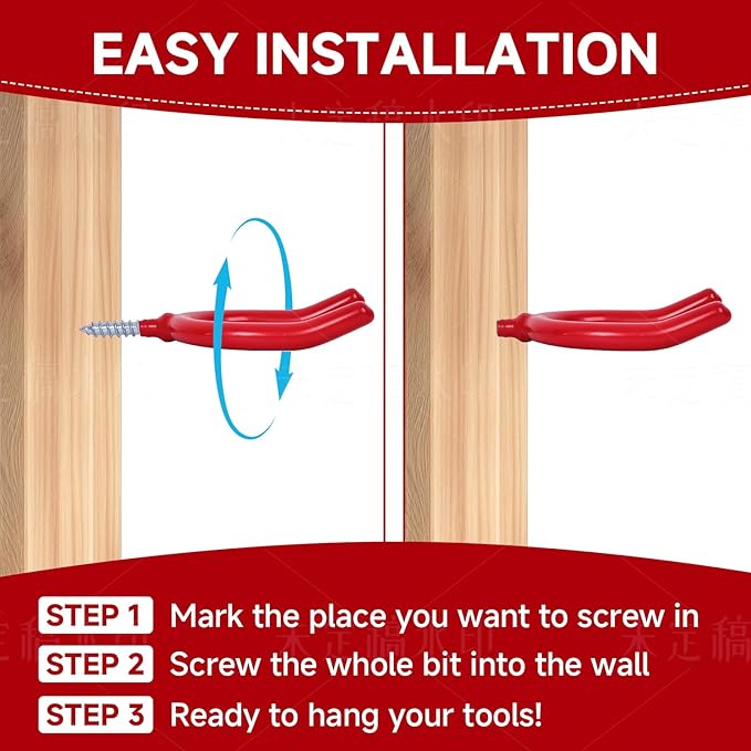 6 Pack Garage Storage System Steel U Hooks with Anti-Slip Coating Home Improvement and Organization Screw in Hooks Easy Wall Mounting Heavy Duty Bike and Ladder (Red, 6 Pack)