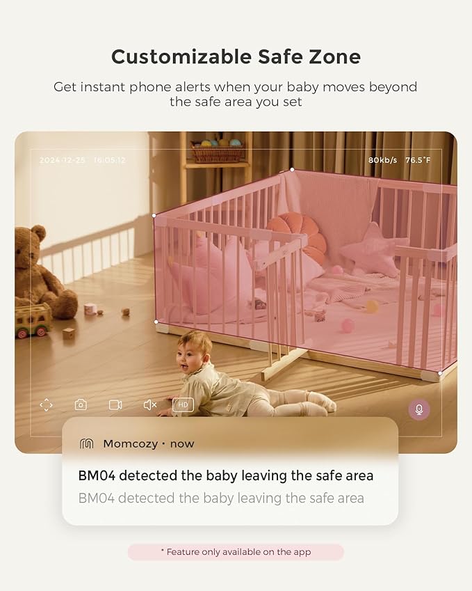 Momcozy BM04 Smart WiFi Baby Monitor with 2 Cameras, 5" 1080P Split Screen Video Baby Monitor with Camera and Audio, Motion Detection, Electric Fence, Clear Night Vision, 2-Way Audio, 5000mAh Battery