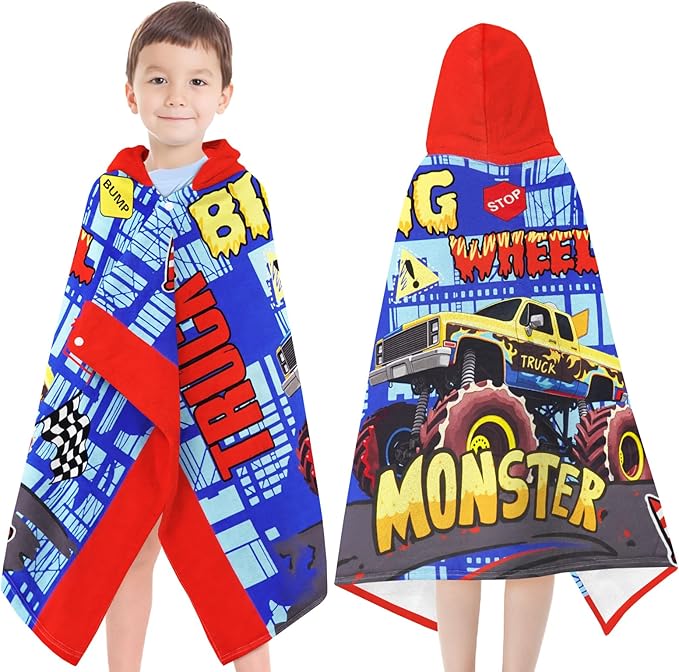 Hooded Beach Towels for Kids - Ultra Soft 100% Cotton Big Truck Toddler Hood Bath Towels/Pool Terry Towel Beach Poncho Wrap Absorbent Cute Bath & Swim Wrap Gift for Boys & Girls 3-10 Years - Blue