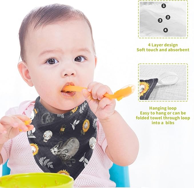 vvfelixl Baby Muslin Washcloths Halloween Skulls Horror Monsters Baby Burp Cloths Cotton Baby Face Towel for Newborn Infants Boys Girls Soft and Absorbent 11.8 X 11.8 in, 3 Pack Black