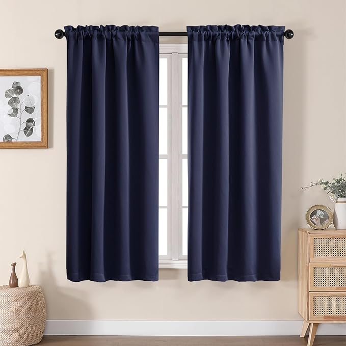 Aiyufeng Navy Blue Blackout Curtains for Bedroom 63 Inch Length 2 Panels, Solid Thermal Insulated Energy Saving Rod Pocket Window Treatment Curtains Blackout Drapes, W40 x L63 Inch, Navy Blue