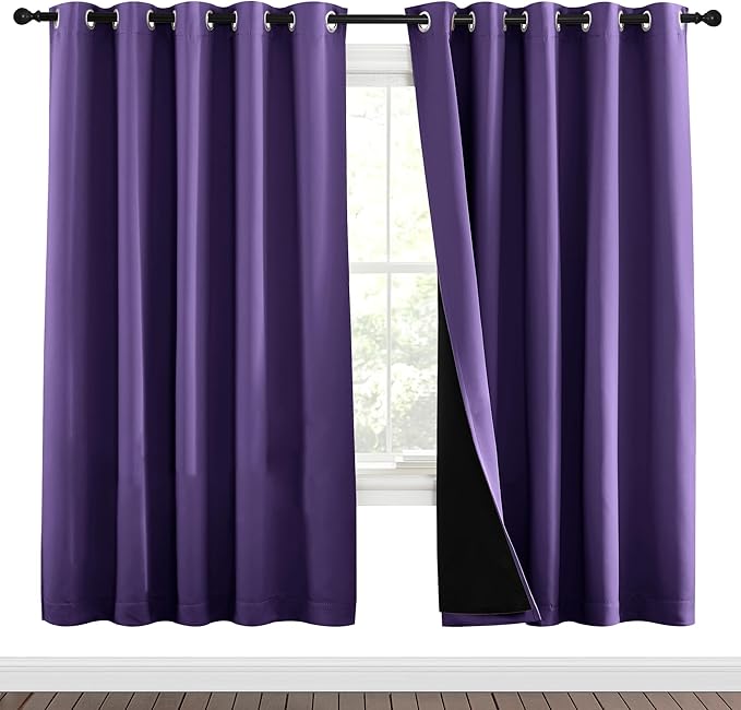 NICETOWN Lilac Purple Full Shade Curtain Panels, Pair of Energy Smart & Noise Blocking Out Blackout Drapes for Dining Room Window, Thermal Insulated Guest Room Lined Window Dressing(70 x 72 inch)