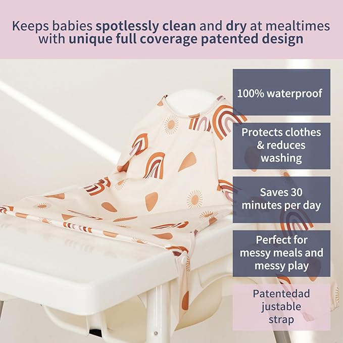 CoolaPeach Long Sleeve Baby Bib - Mess-Proof Feeding Bibs for Babies - Adjustable, Waterproof, and Highchair/Table Attachment
