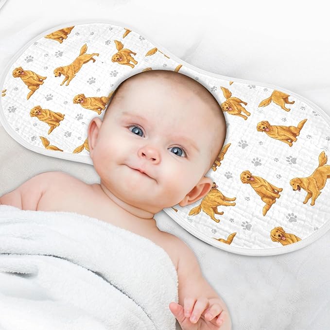 Qinllo 4 Pack Muslin Burp Cloths Golden Dogs Paw Prints White Cotton Baby Burp Cloths Ultra Absorbent and Soft Thick Burping Cloth for Newborn Boys Girls 22x11 Inch