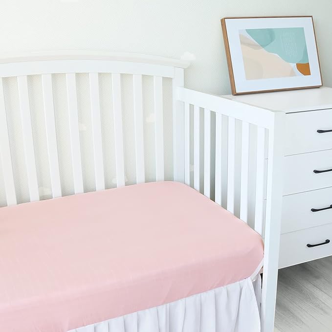 Muslin Crib Sheets for Boys and Girls 2 Pack, Ultra Soft Muslin Fitted Baby Crib Sheet for Standard Crib Mattress & Toddler Bed Mattress, Grey and Pink