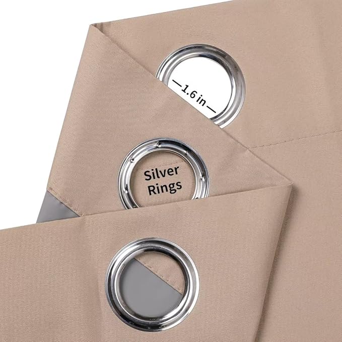 Joydeco Taupe Curtains 63 Inch Length for Bedroom, Solid Blackout Curtains 63 Inch Length for Livingroom, Grommet Thermal Insulated Solid Polyester Room Darkening Curtains 63 Inches Long