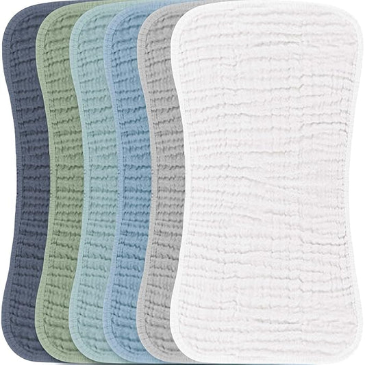 Konssy Muslin Baby Burp Cloths Sets for Unisex- 6 Pack Large 100% Cotton Burping Clothes for Newborn, Baby Girls and Boys