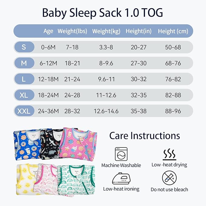 EasyFi Rayon Made from Bamboo Sleep Sack 12-18 Months Supersoft Toddler Sleep Sack 1.0 Tog Baby Wearable Blanket with 2-Way Zipper Unisex Sleeping Bag for Babies