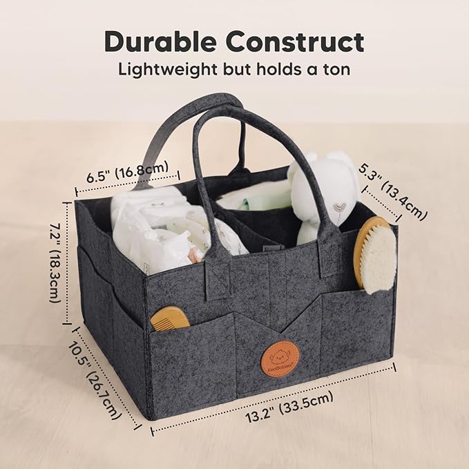 KeaBabies Baby Diaper Caddy Organizer with Handle - Portable Baby Car Organizers and Storage for Nursery, Changing Table, Large Shower Gift Basket for New Mom Gifts & Boy Girl Registry (Mystic Gray)